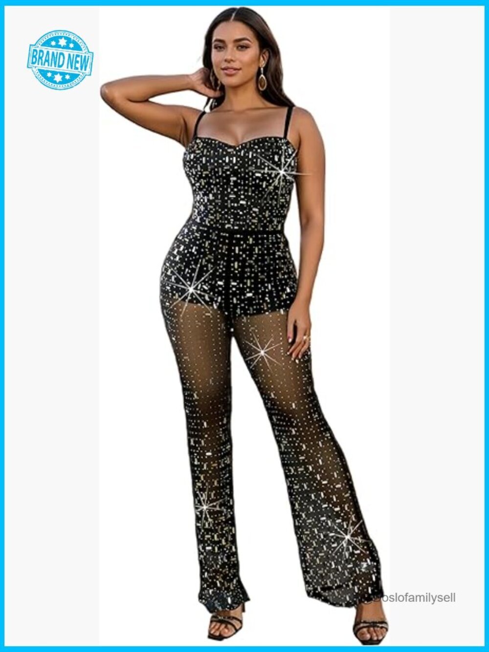 Sequin Mesh Jumpsuit Sparkly Wide Leg Party Wear Bodycon Fit